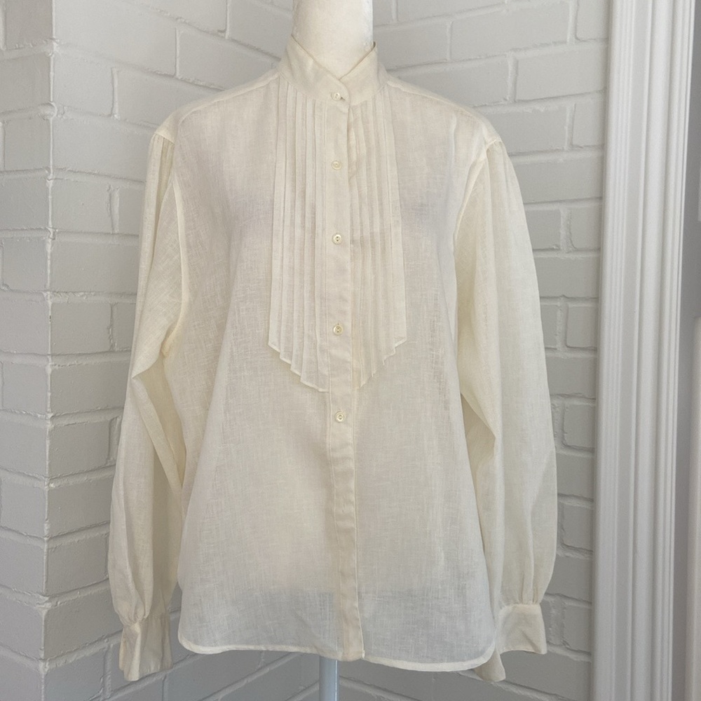 Womens Classic Spring Summer Cream Poet Blouse Size 16